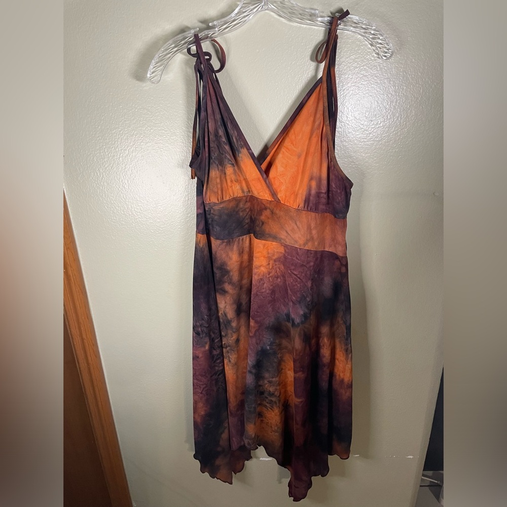 Grunge Tie-Dye 90s alternative Sleeveless Dress Festival Earthy Artsy A078 Fire
